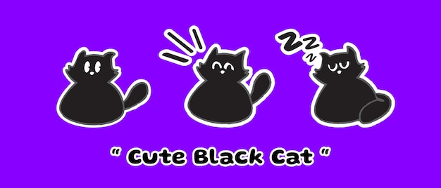 Ensemble d'illustrations vectorielles de chat noir dessiné à la main mignon