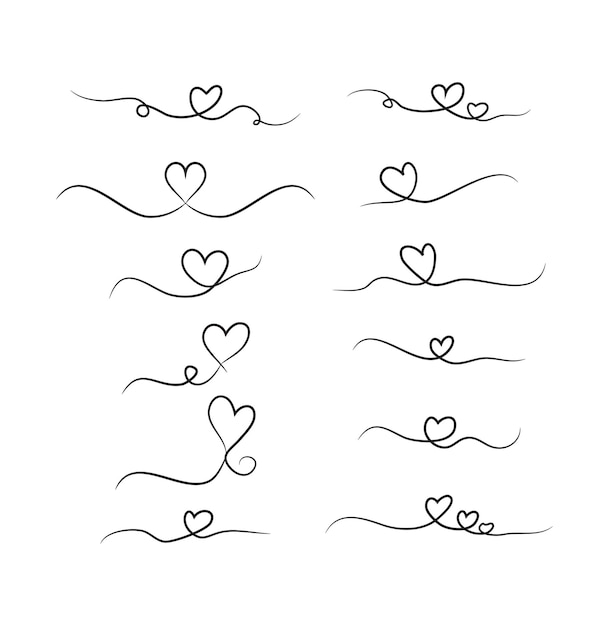 Ensemble d'illustrations vectorielles de cœur dessinées à la main