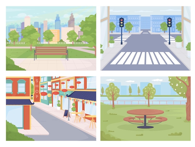 Vecteur ensemble d'illustrations vectorielles de couleur plate pour les zones urbaines