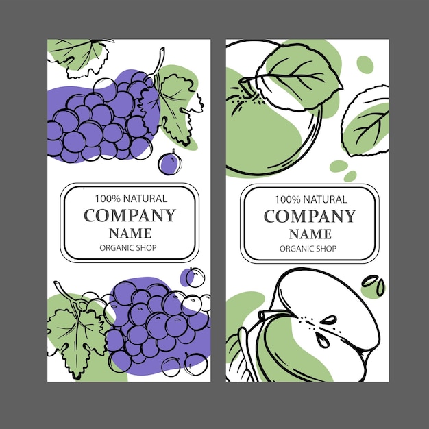 Vecteur ensemble d'illustrations vectorielles de croquis de conception d'étiquettes de pomme de raisin