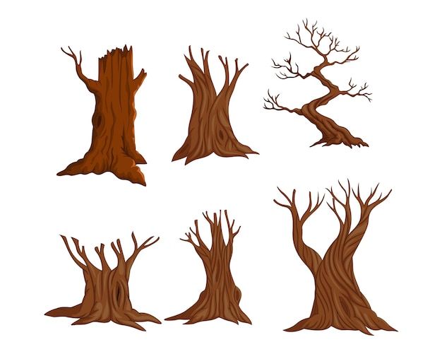 Ensemble d'illustrations vectorielles de dessins animés d'arbres secs