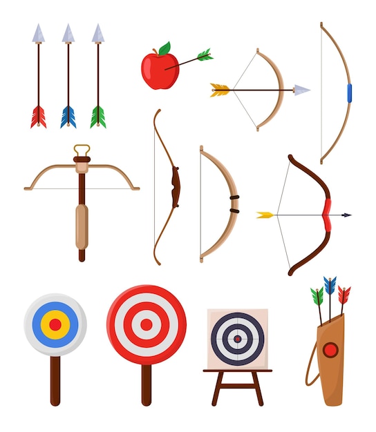 Ensemble d'illustrations vectorielles de différents éléments de tir à l'arc