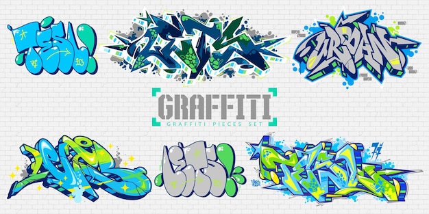 Un Ensemble D'illustrations Vectorielles De Lettres D'art De Rue De Style Graffiti Urbain Coloré Et Abstrait