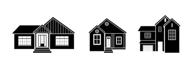 Ensemble d'illustrations vectorielles de maisons avec une icône de silhouette de maison dans un style plat
