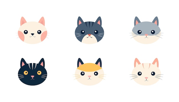 Un ensemble d'illustrations vectorielles de mignons visages de chats de dessins animés