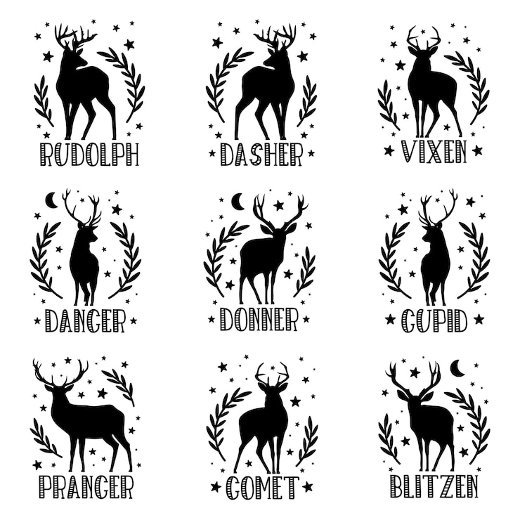 Vecteur ensemble d'illustrations vectorielles de noms de rennes de noël