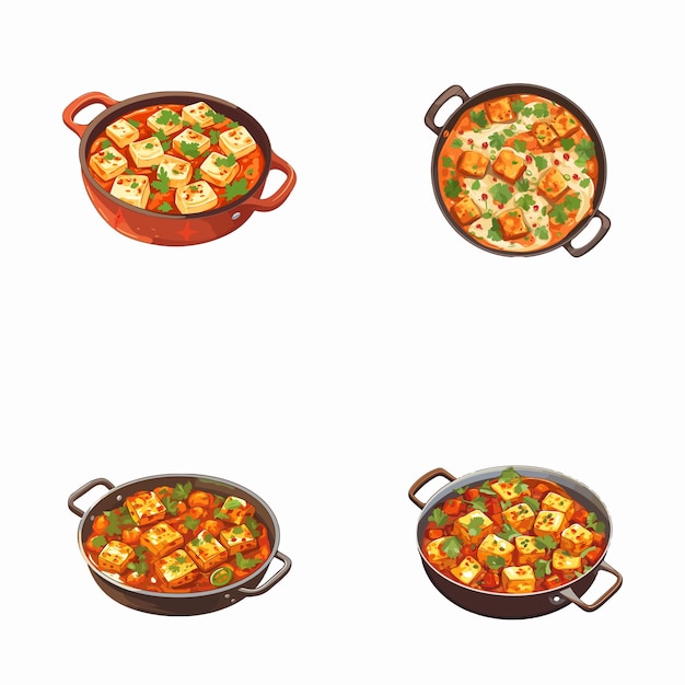 Vecteur ensemble d'illustrations vectorielles de paneer tika masala