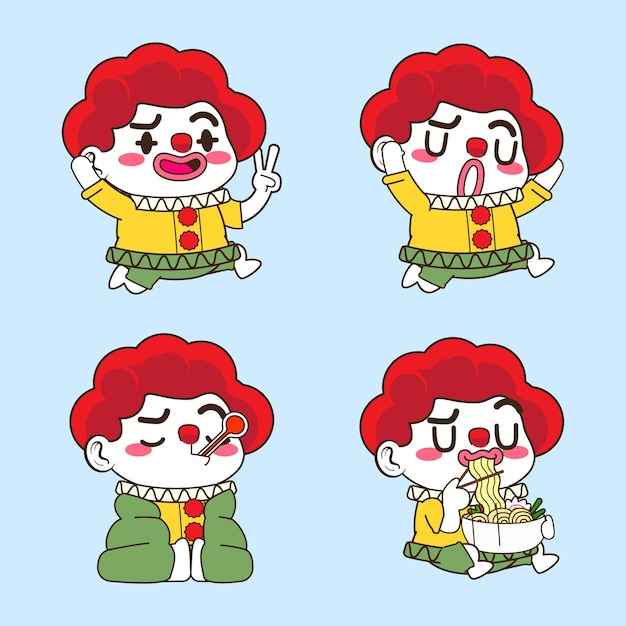 Vecteur ensemble d'illustrations vectorielles de petit clown mignon