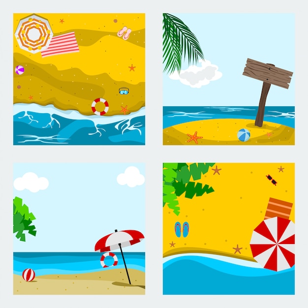 Ensemble D'illustrations Vectorielles De Plage D'été Modifiable