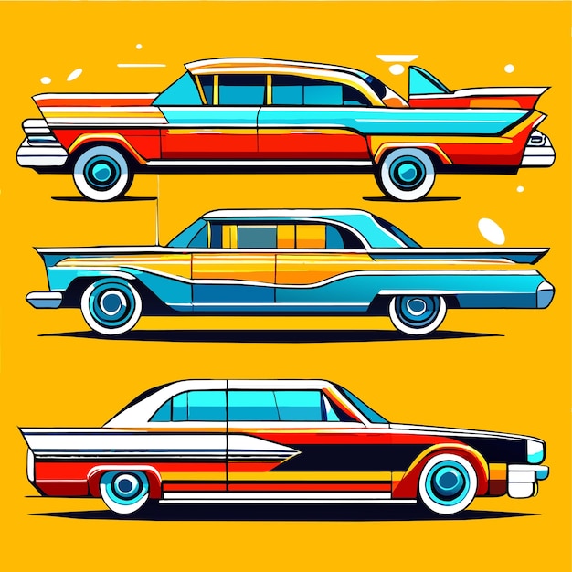 Ensemble d'illustrations vectorielles rétro de voitures