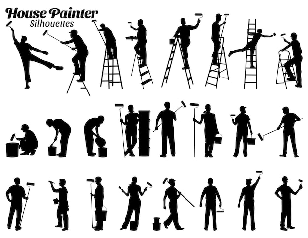 Vecteur ensemble d'illustrations vectorielles de silhouette de peintre en bâtiment