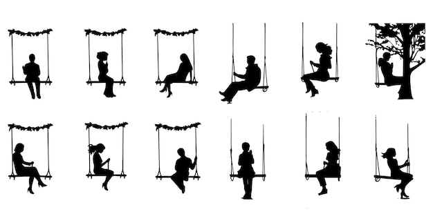 Un ensemble d'illustrations vectorielles silhouette swing