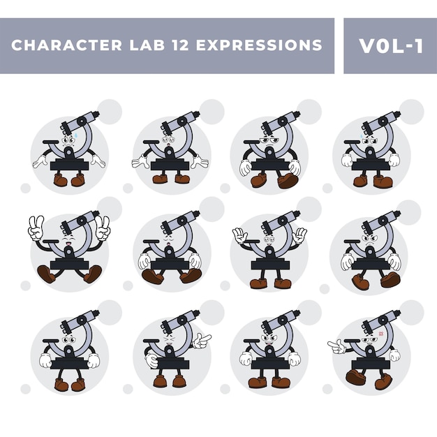 Vecteur ensemble d'images vectorielles gratuites du mascotte du microscope