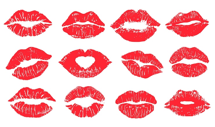 Vecteur ensemble d'impression de baiser de rouge à lèvres lèvres féminines