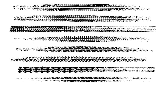 Ensemble D'impression De Bande De Roulement De Pneu De Moto Noir Avec Effet Grunge Isolé Sur Fond Blanc