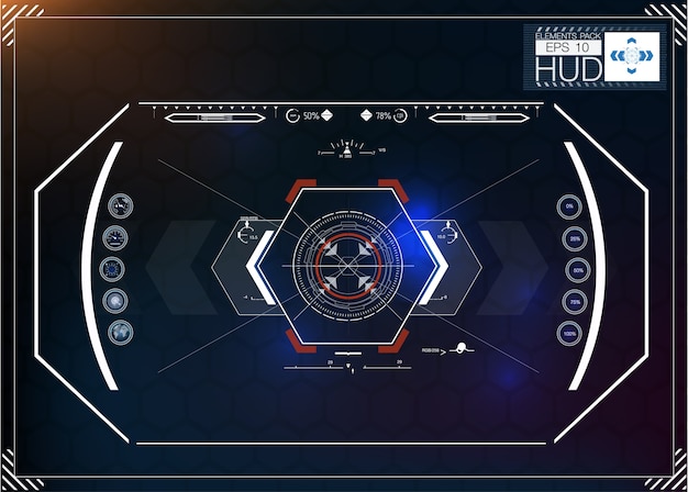 Ensemble d'infographie bleu futuriste comme affichage tête haute. Affichez les éléments de navigation pour le Web et l'application.