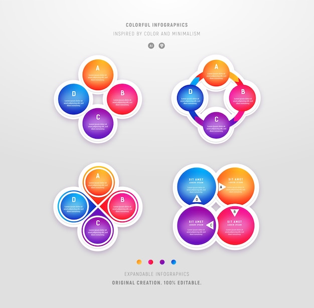 Vecteur ensemble d & # 39; infographies circulaires et colorées