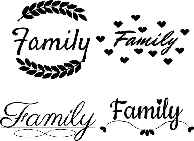 Vecteur ensemble d'inscriptions famille. illustration vectorielle de haute qualité.