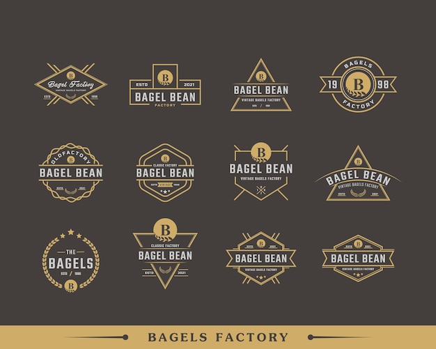 Ensemble D'insigne D'étiquette Vintage Rétro Rustique Lettre B Pour Bagels Logo Design Inspiration