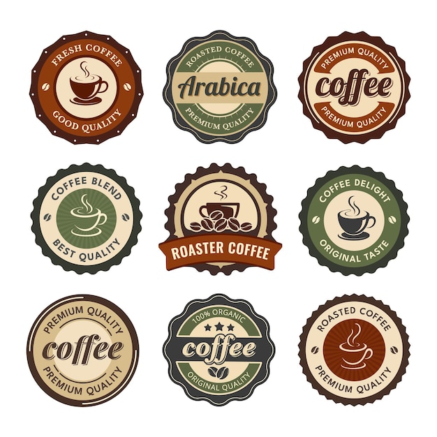 Ensemble d'insignes et d'étiquettes de café