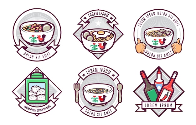 Ensemble D'insignes De Logo De Cuisine Asiatique Indonésienne