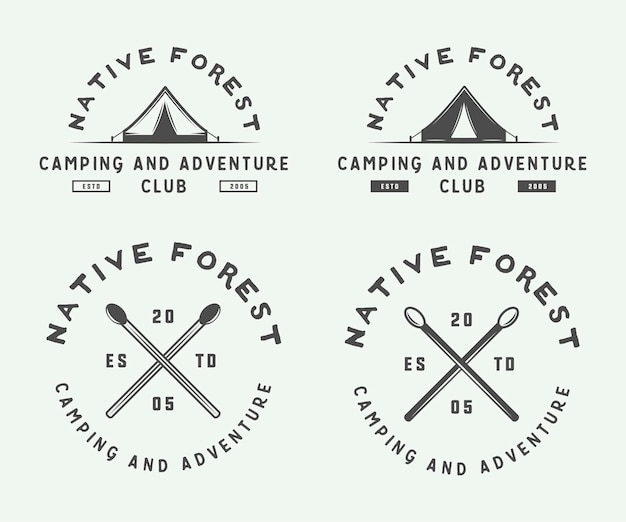 Ensemble D'insignes De Logos De Camping En Plein Air Et D'aventure Vintage, étiquettes D'emblèmes, Marques Et Design