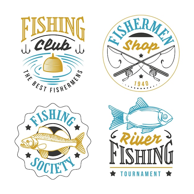 Ensemble d'insignes de pêche vintage détaillés