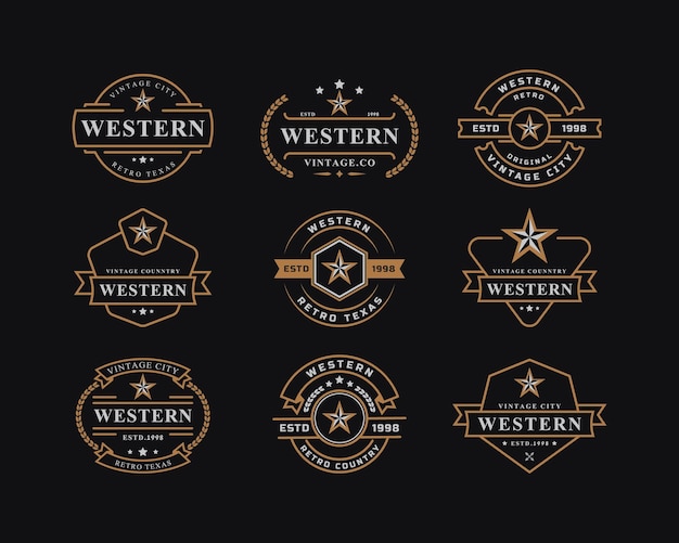 Vecteur ensemble d'insignes rétro vintage pour l'élément de modèle de conception de logo western country emblem texas