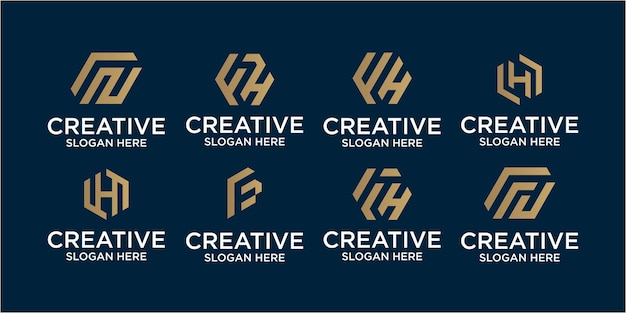 Ensemble d'inspiration de conception de logo de lettre FH. Création de logo FH, création de logo H, création de logo F