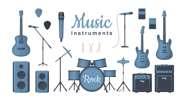 Ensemble D'instruments De Musique 3d Kit De Batterie Et Microphones Pour Guitare électrique Acoustique Et Basse