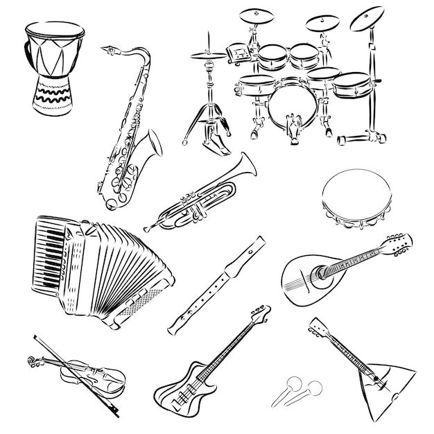 Ensemble D'instruments De Musique Classiques Dessinés à La Main