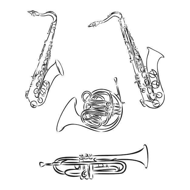 Ensemble d'instruments de musique Doodle, vecteur, ensemble d'instruments de musique, illustration de croquis de vecteur