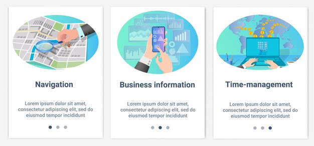 Un ensemble d'interfaces UI et UX Positionnement de la navigationInformations commerciales et paiements en ligne