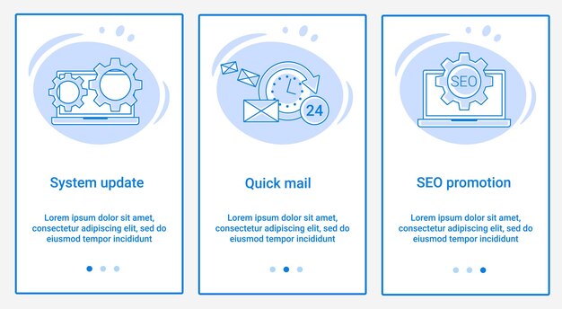 Un ensemble d'interfaces UI et UX Le thème est Mise à jour du système Courrier rapide et promotion SEO
