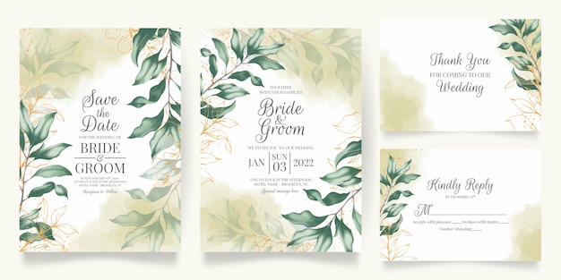 Ensemble d'invitation de mariage aquarelle floral