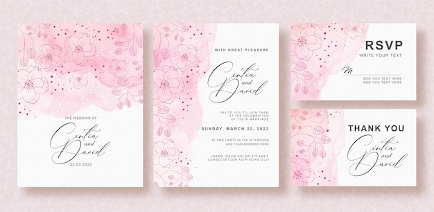 Ensemble D'invitation De Mariage Belle Fleur Rose Splash