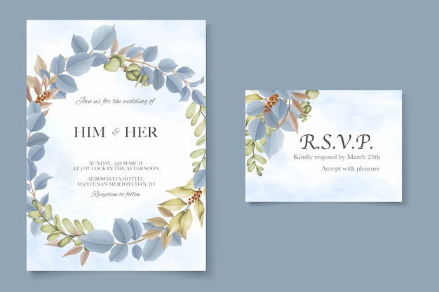 Ensemble D'invitation De Mariage Avec Des Fleurs Et Des Feuilles