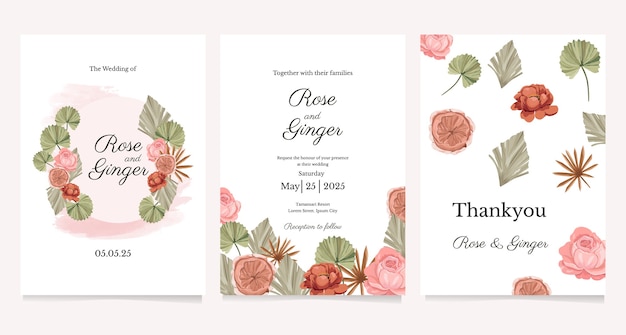 Ensemble D'invitation De Mariage Avec Thème Fleur