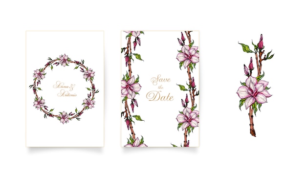 Ensemble D'invitations Avec Des Fleurs De Magnolia