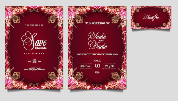 Vecteur un ensemble d'invitations de mariage de luxe et élégant