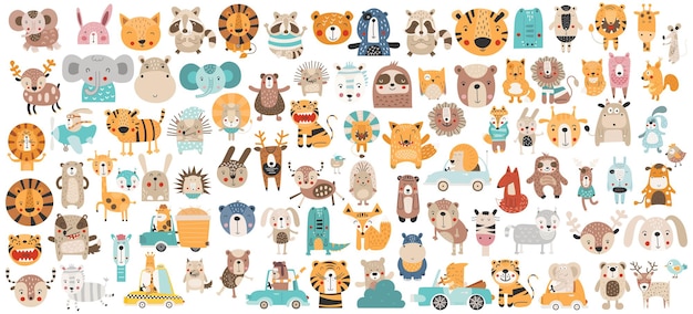 Ensemble Isolé De Clipart D'animaux De Bois Safari.