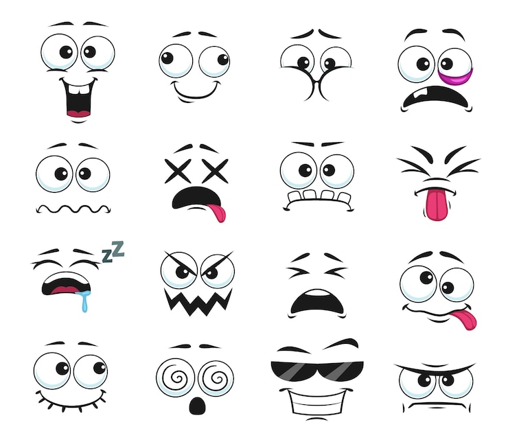Vecteur ensemble isolé d'icônes vectorielles d'expressions de visage de dessin animé