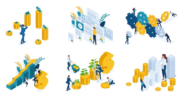 Ensemble isométrique de concepts commerciaux investissement leadership succès mécanisme commercial