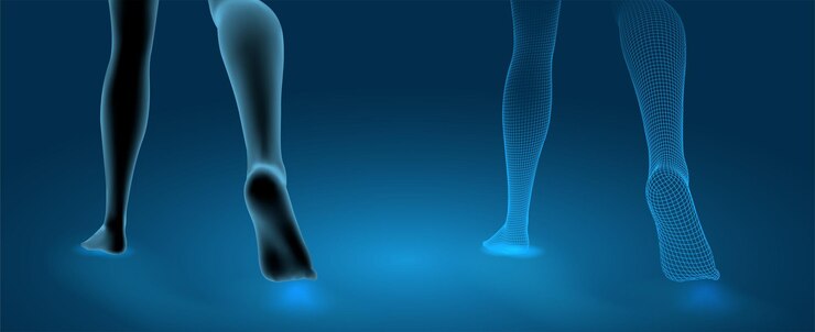 Vecteur ensemble de jambes féminines 3d, étape confiante isolée sur fond bleu