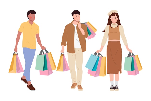 ensemble de jeunes dessin animé dans le magasin
