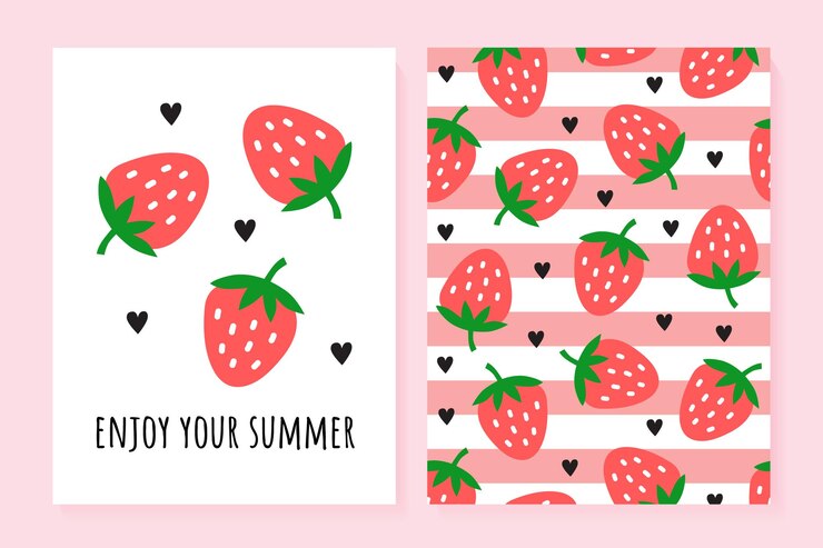 ensemble de jolies cartes d'été fraise été