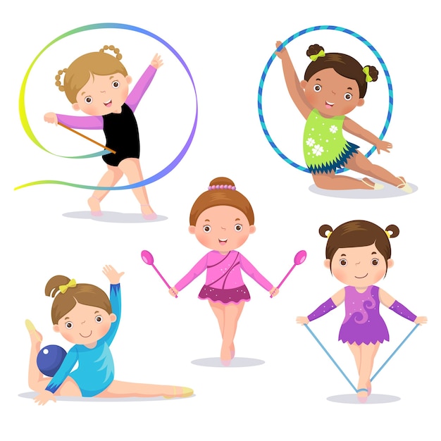 Vecteur ensemble de jolies filles de gymnastique rythmique