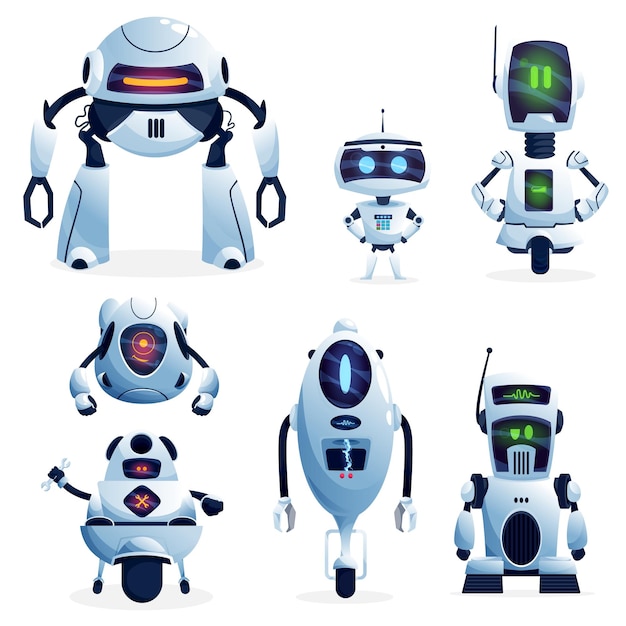 Ensemble de jouets de personnages cyborg vecteur robots de dessin animé