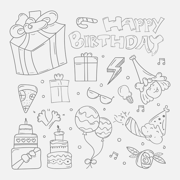 Ensemble De Joyeux Anniversaire Doodle Fond En Croquis Dessinés à La Main