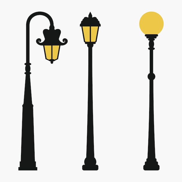 Ensemble de lampadaires. Lanterne de ville vintage. Illustration vectorielle.